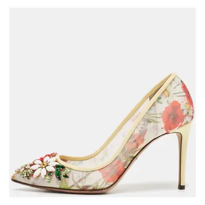 Dolce & Gabbana Multicolor Patent Leather and Printed Mesh Flower Embellished Pumps Size