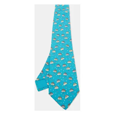 Hermes Blue/Grey Umbrella Print Silk Classic Tie