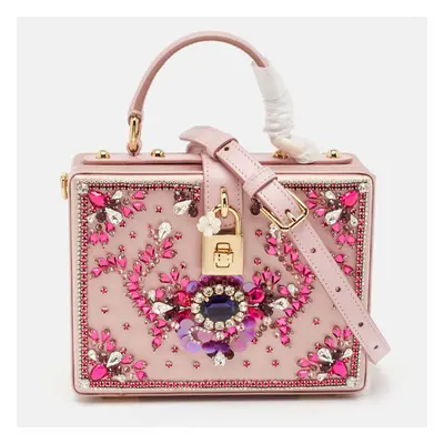 Dolce & Gabbana Pink Satin and Leather Crystals Embellished Dolce Box Bag