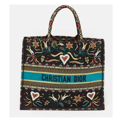 Dior Multicolor Embroidered Canvas Large Flowers Heart Book Tote