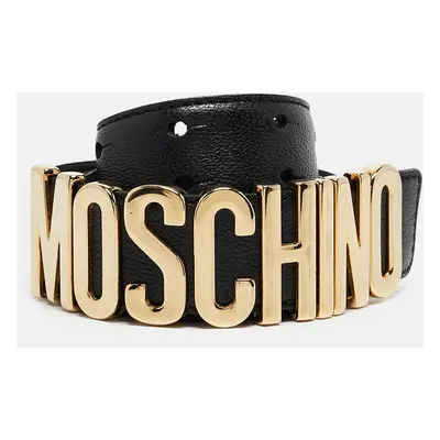 Moschino Black Leather Classic Logo Waist Belt