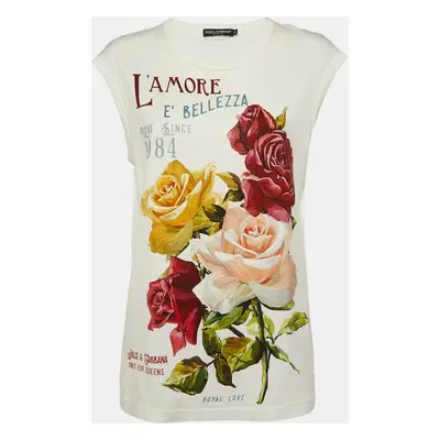 Dolce & Gabbana White L'amore e Bellezza Print Cotton Sleeveless T-Shirt