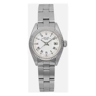 Vintage Rolex Date White Gold Steel White Dial Women's Automatic Wristwatch