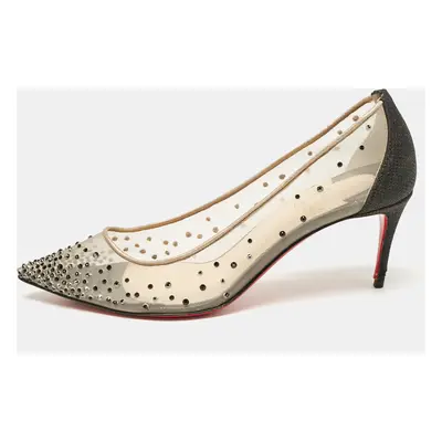 Christian Louboutin Black Glitter and Mesh Follies Strass Pumps Size