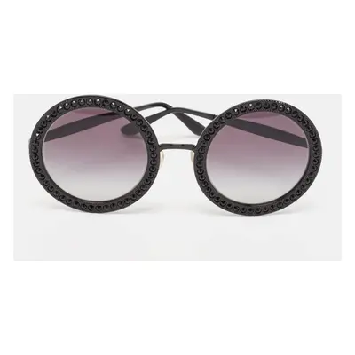 Dolce & Gabbana Black Gradient Crystals Embellished Round Sunglasses