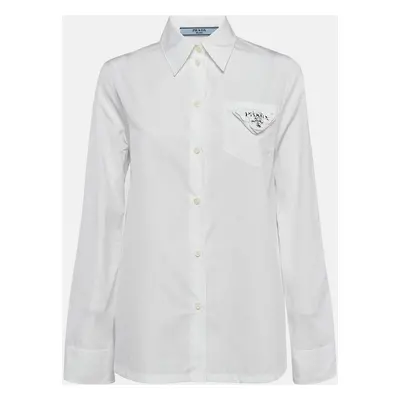 Prada White Poplin Logo Applique Detail Shirt