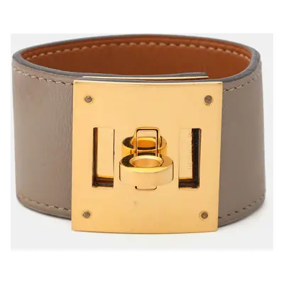 Hermes Grey Leather Rose Gold Plated Kelly Dog Cuff Bracelet