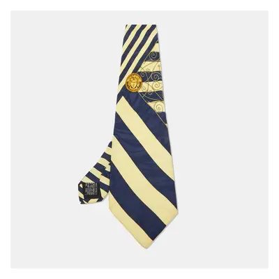 Gianni Versace Vintage Yellow/Blue Print Silk Traditional Tie