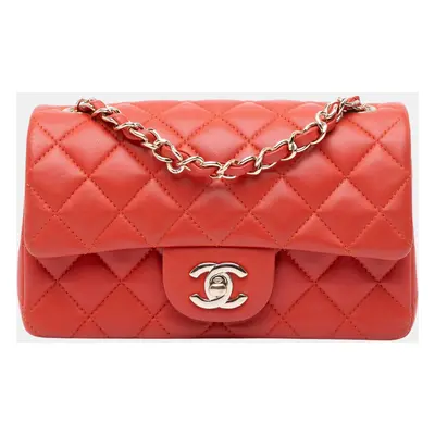 Chanel Orange Lambskin Mini Rectangular Classic Single Flap Bag