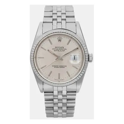 Rolex Silver 18K White Gold Stainless Steel Datejust Automatic Men's Wristwatch mm