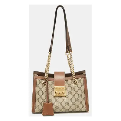 Gucci Brown/Beige GG Supreme Canvas Small Padlock Tote