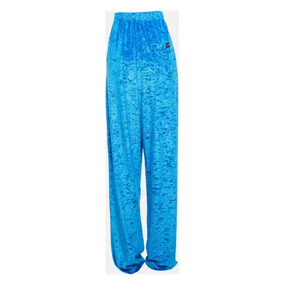 Balenciaga Blue Velour Wide-Leg Pants