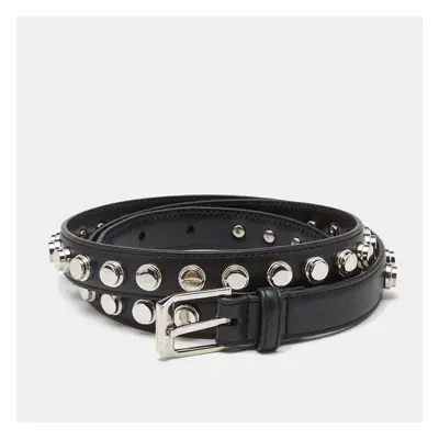 Saint Laurent Black Leather Studded Slim Buckle Belt 100CM