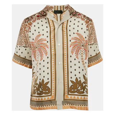 Amiri Green/Beige Psalm Tree Print Silk Bowling Shirt