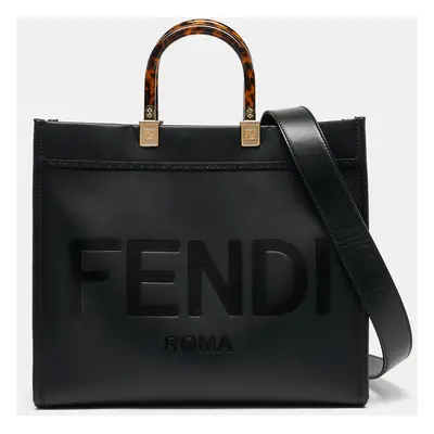 Fendi Black Leather Sunshine Shopper Tote