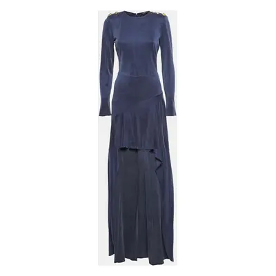 Elisabetta Franchi Blue Corduroy High-Low Flared Dress