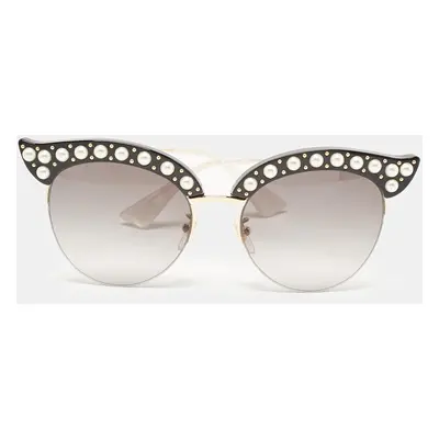 Gucci Black/Grey Gradient GG0212S Pearl Studded Cat Eye Sunglasses