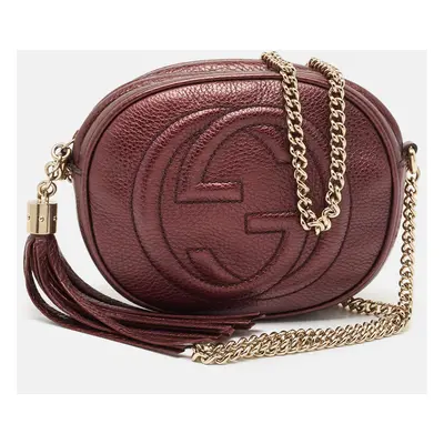 Gucci Metallic Burgundy Leather Mini Soho Disco Chain Crossbody Bag