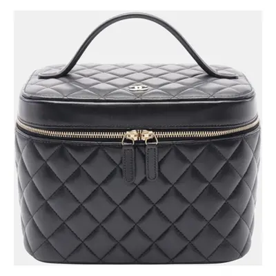 Chanel Black CC Quilted Lambskin Vanity Bag