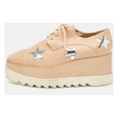 Stella McCartney Beige Faux Leather Elyse Star Wedge Sneakers Size