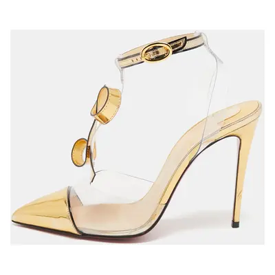 Christian Louboutin Gold Leather and PVC Alta Firma Pumps Size