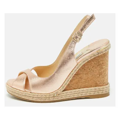 Jimmy Choo Metallic Leather Cork Wedge Sandals Size