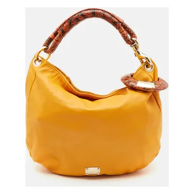 Jimmy Choo Mustard Snakeskin and Leather Sky Bangle Hobo