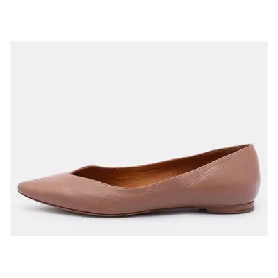 Chloe Beige Leather Pointed Toe Ballet Flats