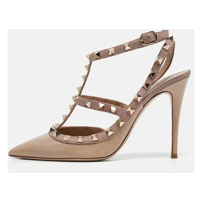 Valentino Beige Patent And Leather Rockstud Ankle Strap Pumps Size