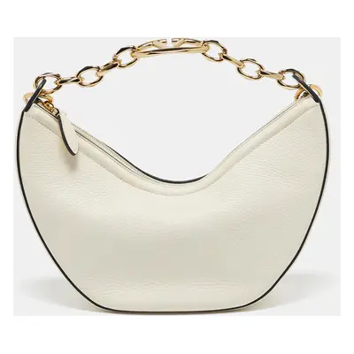 Valentino Off White Leather Small VLogo Moon Hobo