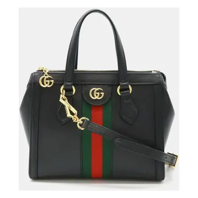 Gucci Black Leather Web Detail Satchel Bag