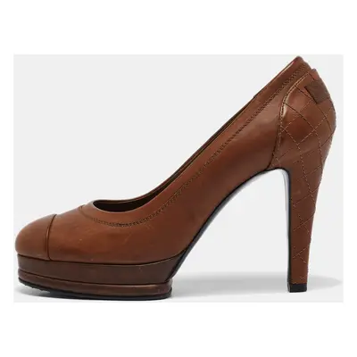 Chanel Brown Leather Platform Cap Toe Pumps Size