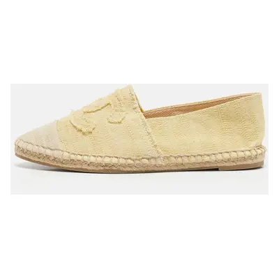 Chanel Yellow/Beige Canvas CC Cap Toe Espadrille Flats Size