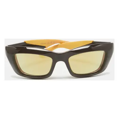 Bottega Veneta Brown/Yellow BV182S Mirrored Rectangle Sunglasses