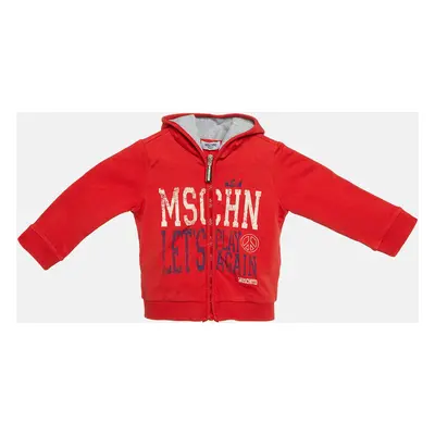 Moschino Baby Red Logo Print Cotton Hooded Jacket 9/12M