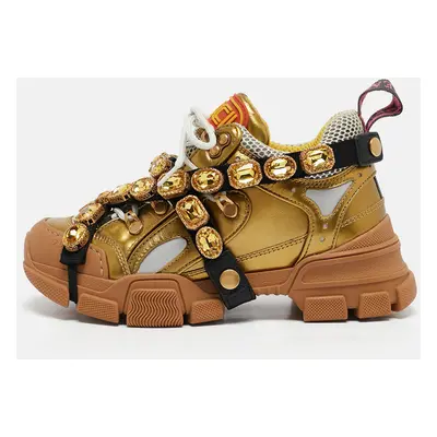 Gucci Gold Leather and Mesh Flashtrek Sneakers Size