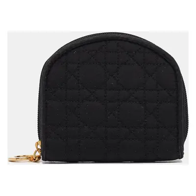 Dior Black Cannage Fabric Zip Around Coin Purse