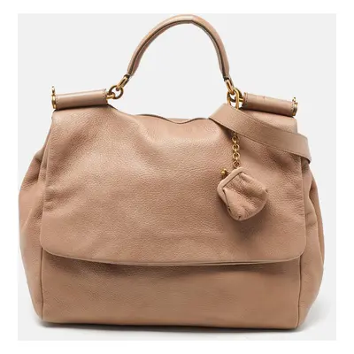 Dolce & Gabbana Beige Leather Flap Top Handle Bag