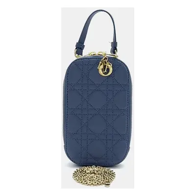 Dior Blue Leather Phone Holder Crossbody Bag