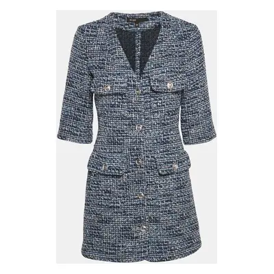 Maje Blue Lurex Tweed Button Front Mini Dress