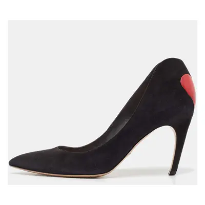 Dior Black/Red Suede and Leather Heart Pointed Toe Pumps Size 39.5