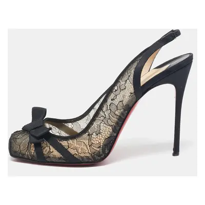 Christian Louboutin Black/Beige Lace Slingback Pumps Size