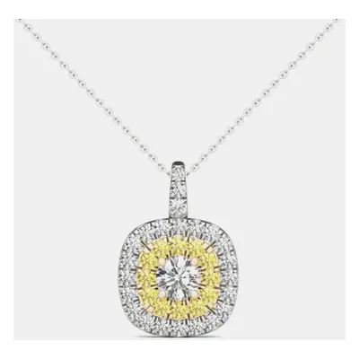 14K White Gold Natural Diamond Double Halo Pendant (1.00 Ctw)