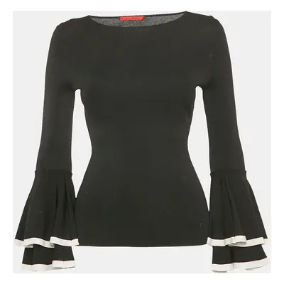 Carolina Herrera Black Stretch Knit Bell Sleeve Top