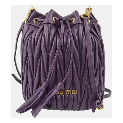 Miu Miu Purple Lambskin Matelasse Bucket Shoulder Bag