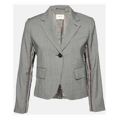 Sportmax Grey Wool Blend Trim Detail Cropped Blazer