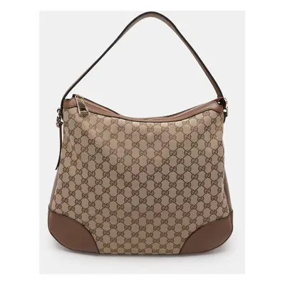 Gucci Beige Canvas and Leather Bree Hobo