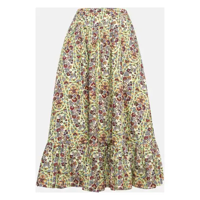 Etro Multicolor Floral Printed Cotton Flounce Midi Skirt