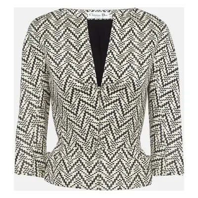 Christian Dior Cream/Black Pixel Pattern Cotton Blend Flared Jacket