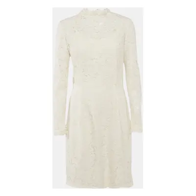 Temperly London Off-White/Ivory Floral Lace Ruffled Short Dress